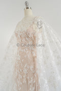 Beaded lace fabric/ Couture lace fabric with pearls, beads and pearl rows/ Bridal lace/ Beaded lace fabric// L23-637