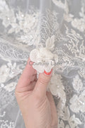 3D Blumen Perlen Spitzen Stoff/ Couture Spitzenstoff mit Perlen/ Braut Spitzenstoff/ Brautspitze// L23-638