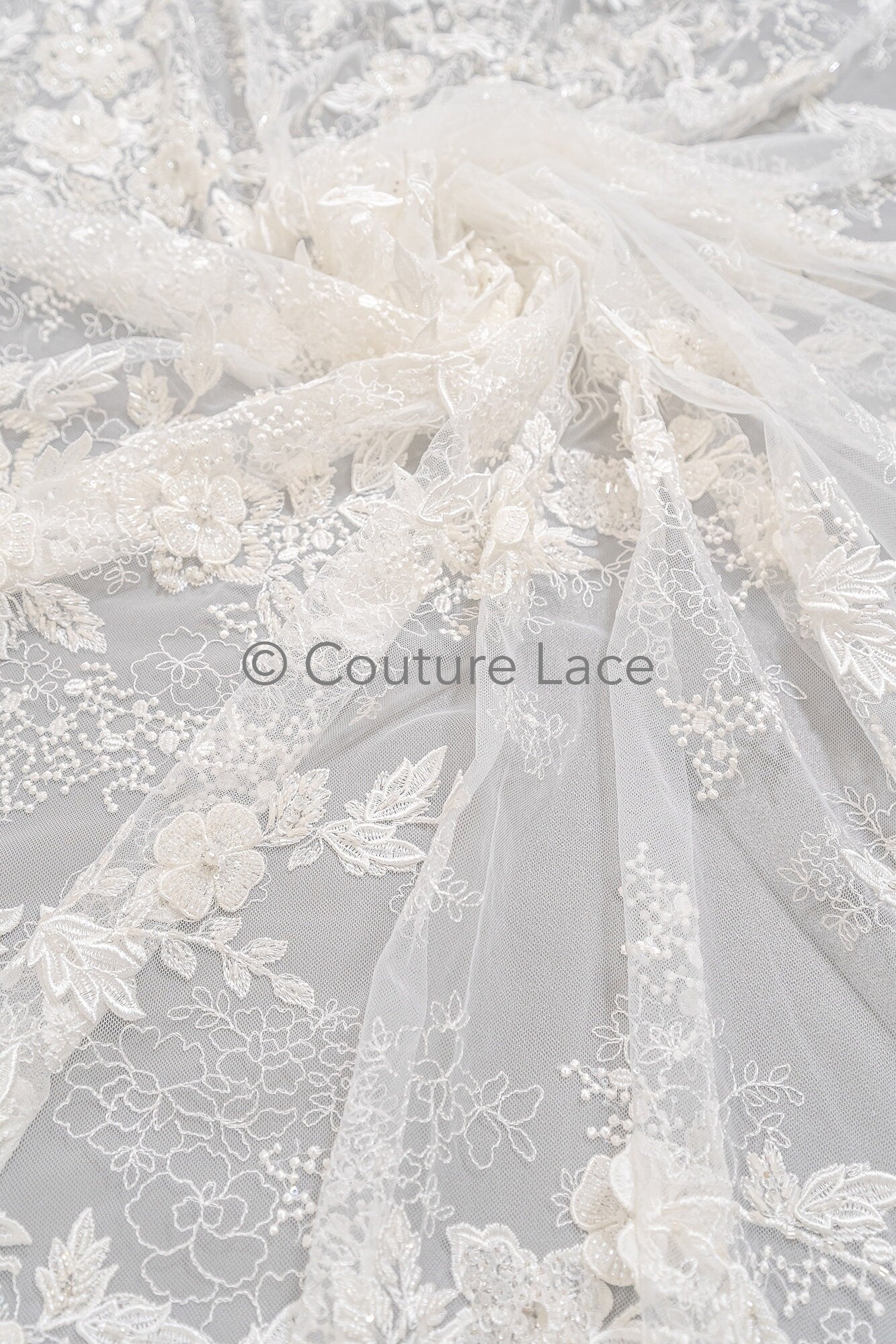 3D Blumen Perlen Spitzen Stoff/ Couture Spitzenstoff mit Perlen/ Braut Spitzenstoff/ Brautspitze// L23-638