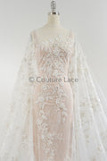 3D Blumen Perlen Spitzen Stoff/ Couture Spitzenstoff mit Perlen/ Braut Spitzenstoff/ Brautspitze// L23-638