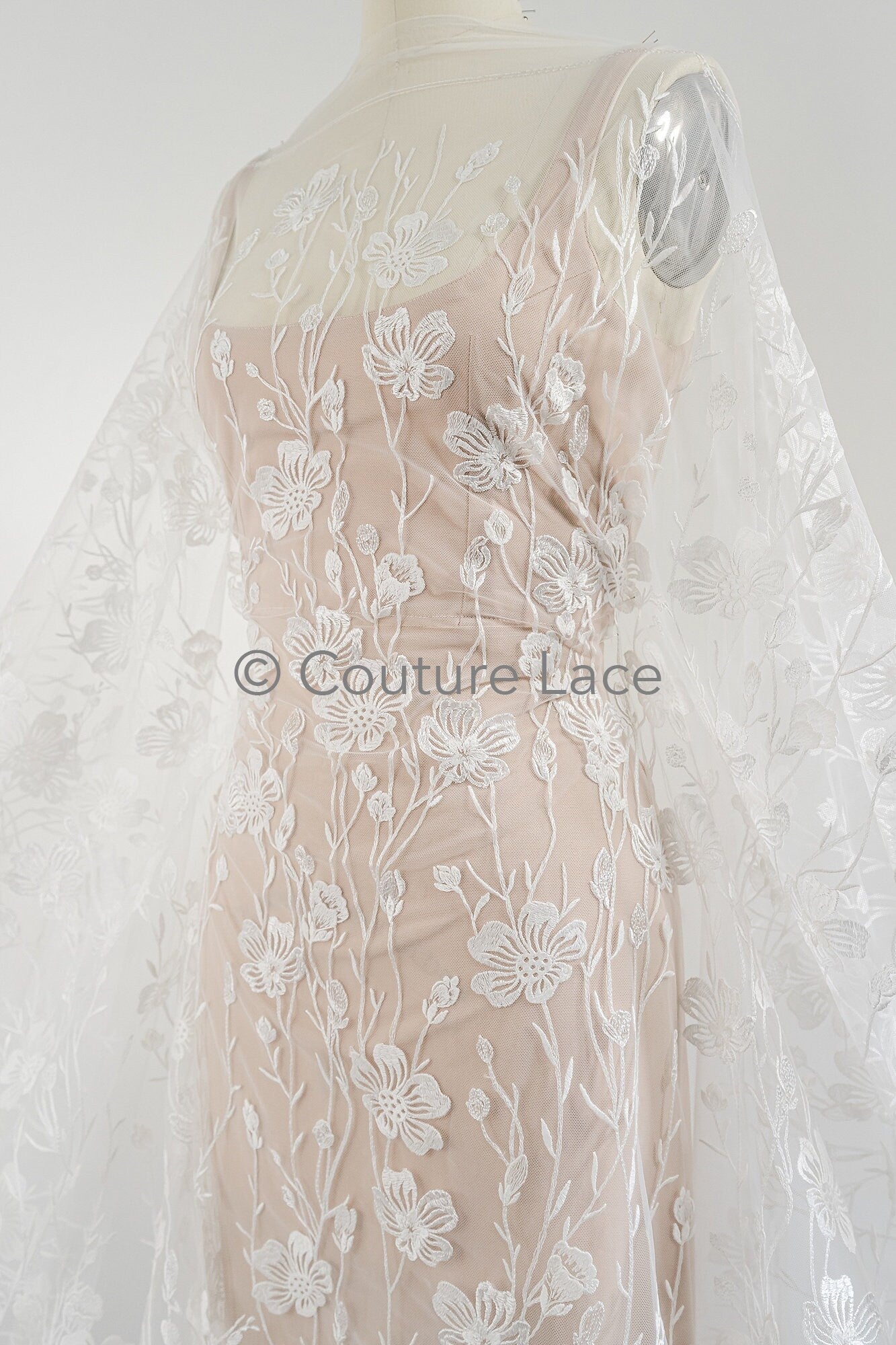 floral bridal lace / bridal lace material / offwhite bridal lace / floral wedding lace / couture lace / / L23-639
