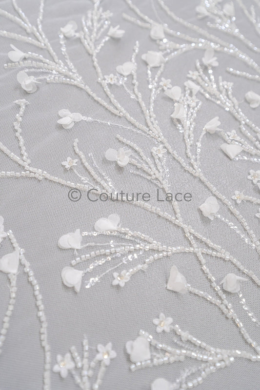 3D Blumen Perlen Spitze Stoff/ Couture Spitzen Stoff mit Perlen/ Braut Spitzen Stoff/ Perlen Perlen Spitze// L23-640