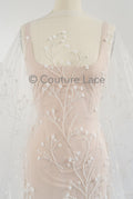 3D Blumen Perlen Spitze Stoff/ Couture Spitzen Stoff mit Perlen/ Braut Spitzen Stoff/ Perlen Perlen Spitze// L23-640