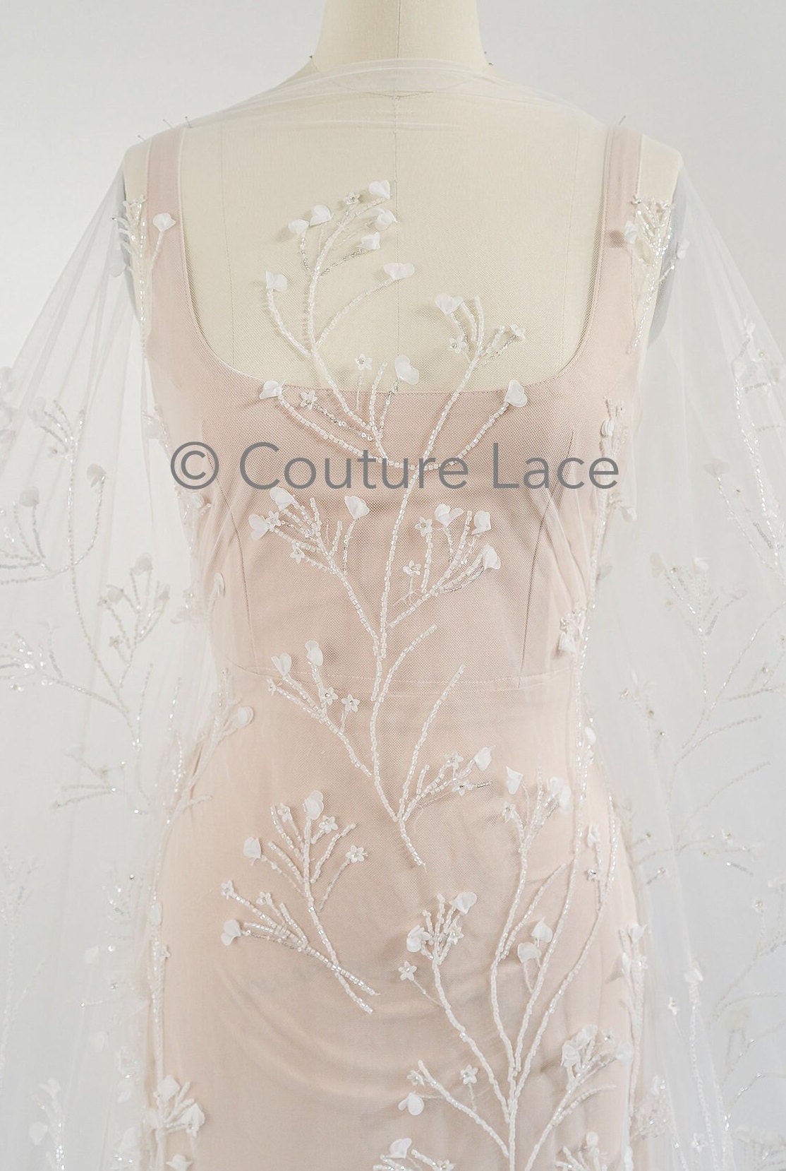 3D Blumen Perlen Spitze Stoff/ Couture Spitzen Stoff mit Perlen/ Braut Spitzen Stoff/ Perlen Perlen Spitze// L23-640