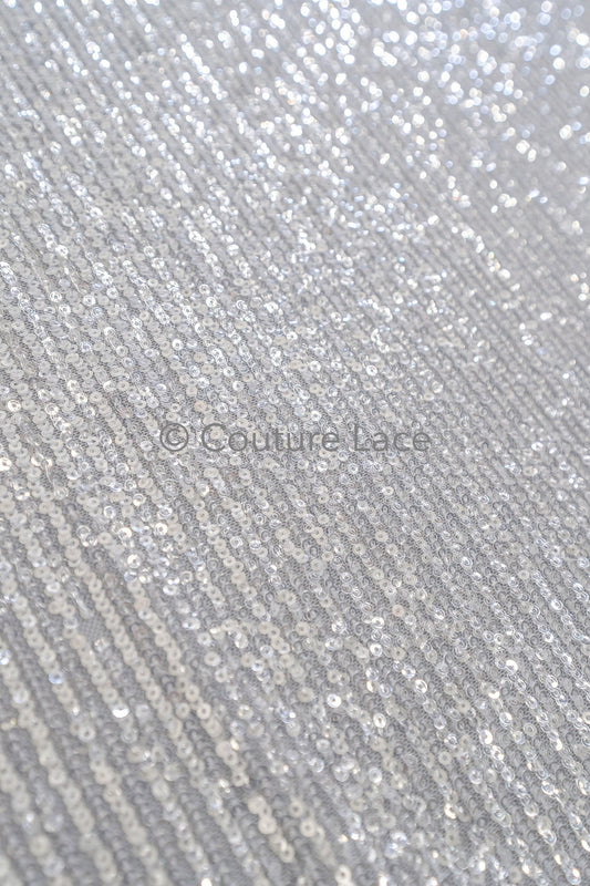 Pailletten Spitzenstoff Silber/ Couture Spitzenstoff/ Braut Spitzenstoff/ Spitze mit Pailletten// L23-641