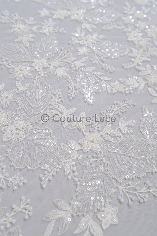Blumen Perlen Spitze Stoff/ Couture Spitzen Stoff/ Braut Spitzen Stoff/ Perlen Perlen Spitze// L23-657
