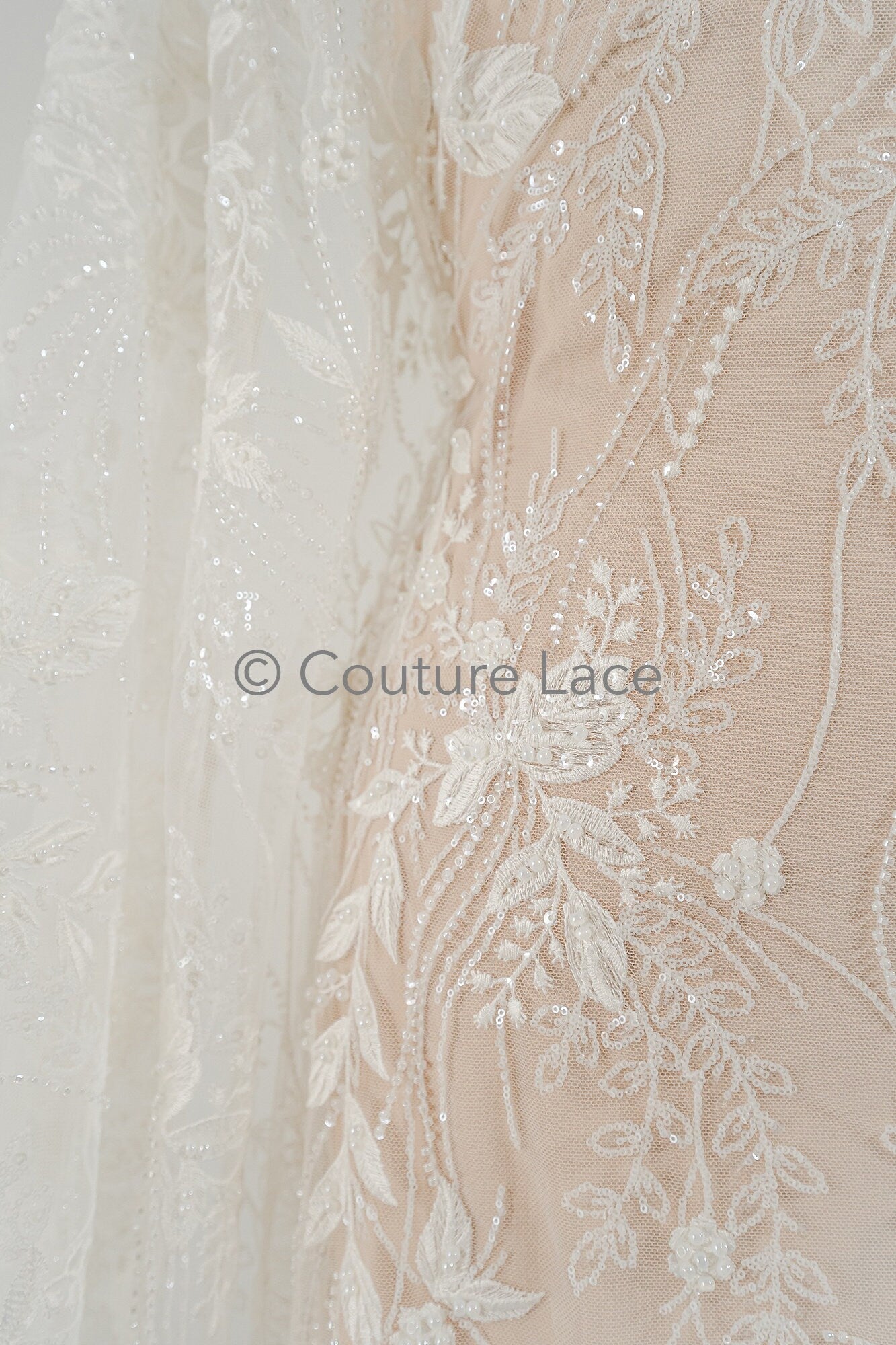 Perlen Spitzenstoff/ Couture Spitzenstoff mit Perlen/ Braut Spitzenstoff/ Perlen Spitze// L23-651