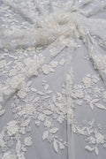 3D Blumen Spitzenstoff/ Braut Spitzenstoff/ romantischer Blumen Spitzenstoff mit 3D Blumen/ Hochzeit Spitzenstoff// L23-654