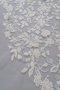 3D Blumen Spitzenstoff/ Braut Spitzenstoff/ romantischer Blumen Spitzenstoff mit 3D Blumen/ Hochzeit Spitzenstoff// L23-654