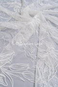 Blumen Braut Spitze Off-White/ Brautspitze Stoff mit Blumen/ Blumen Hochzeit Spitze/ Couture Spitze// L23-653