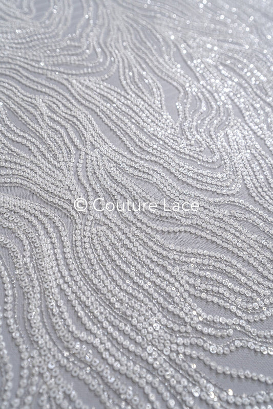 Perlen Spitzenstoff Off-White/ Couture Spitze Stoff/ Braut Spitze Stoff/ Perlenspitze // L23-655