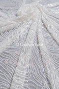 Perlen Spitzenstoff Off-White/ Couture Spitze Stoff/ Braut Spitze Stoff/ Perlenspitze // L23-655
