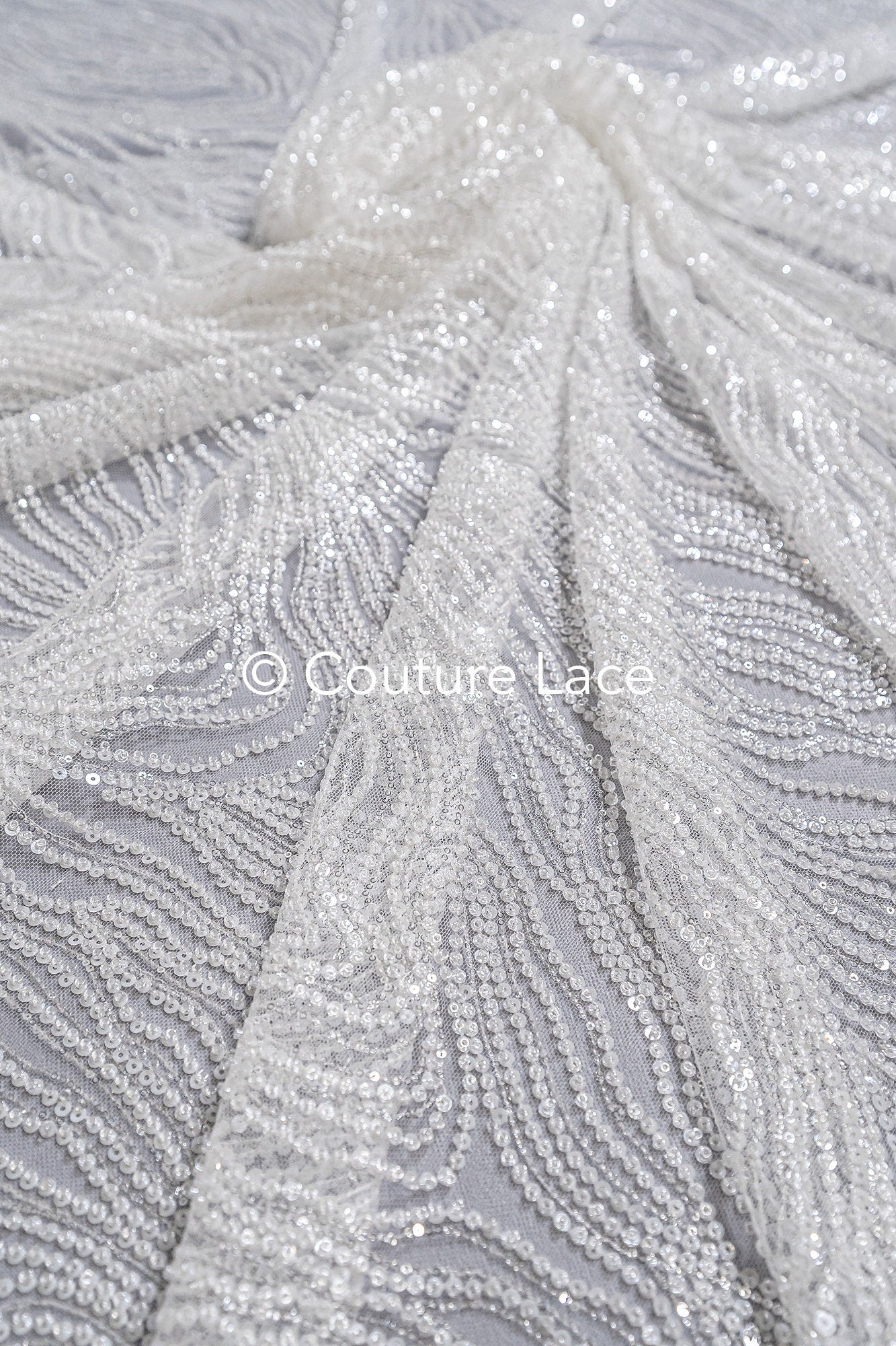 Perlen Spitzenstoff Off-White/ Couture Spitze Stoff/ Braut Spitze Stoff/ Perlenspitze // L23-655