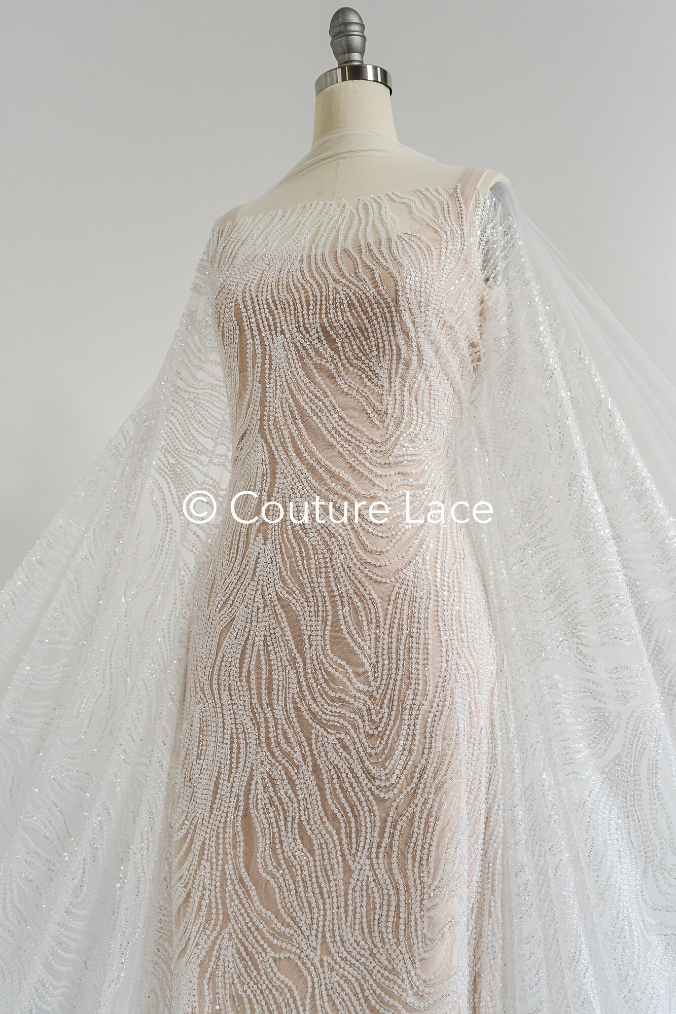 Perlen Spitzenstoff Off-White/ Couture Spitze Stoff/ Braut Spitze Stoff/ Perlenspitze // L23-655