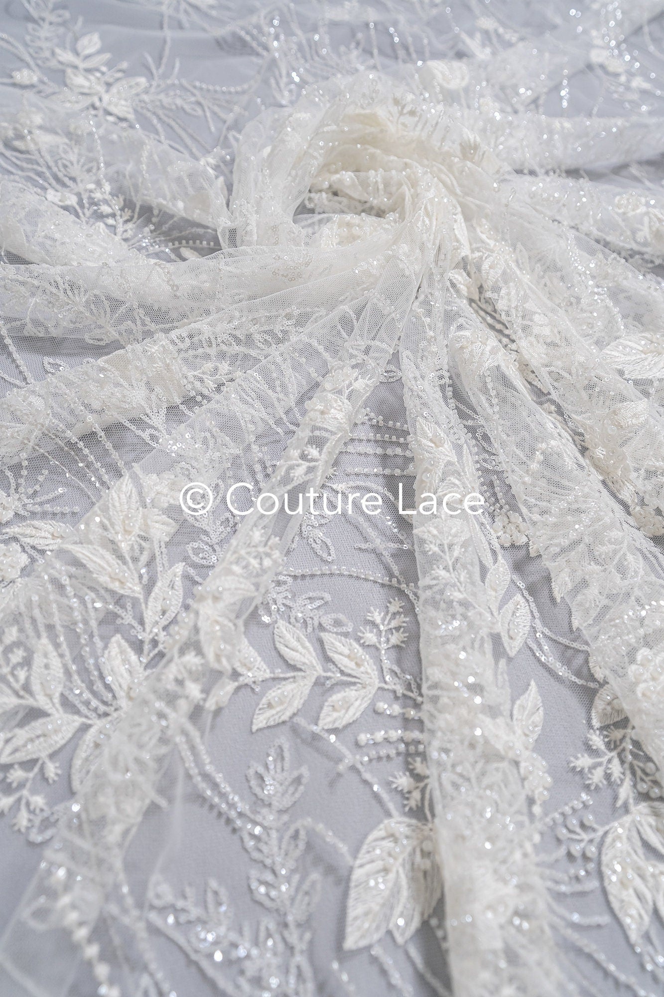 Perlen Spitzenstoff/ Couture Spitzenstoff mit Perlen/ Braut Spitzenstoff/ Perlen Spitze// L23-651