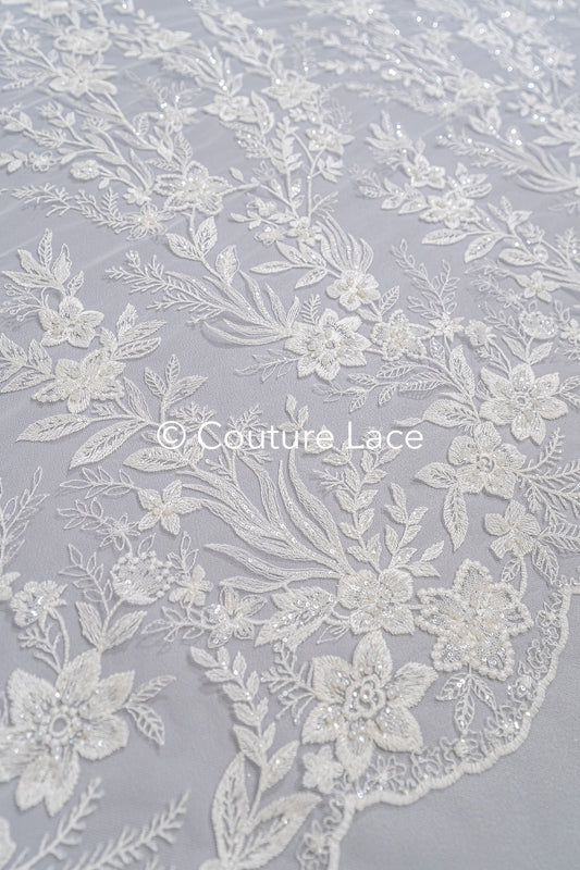 Perlen Spitzenstoff/ Couture Spitzenstoff mit Perlen/ Braut Spitzenstoff/ Perlen Spitze// L23-652