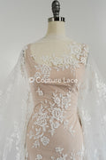 Floral bridal lace off-white/ bridal lace fabric/ floral wedding lace/ couture lace// L23-658