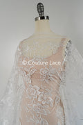 Floral bridal lace/ bridal lace fabric off-white/ bridal lace with sequins/ floral wedding lace/ couture lace// L23-661