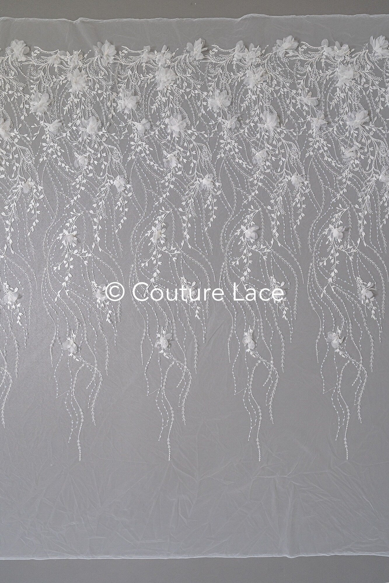 3D Blumen Spitzenstoff / Braut Spitzenstoff / Blumen Spitzenstoff mit 3D Blumen / Hochzeit Spitzenstoff / Hochzeitskleid Spitze / L23-584