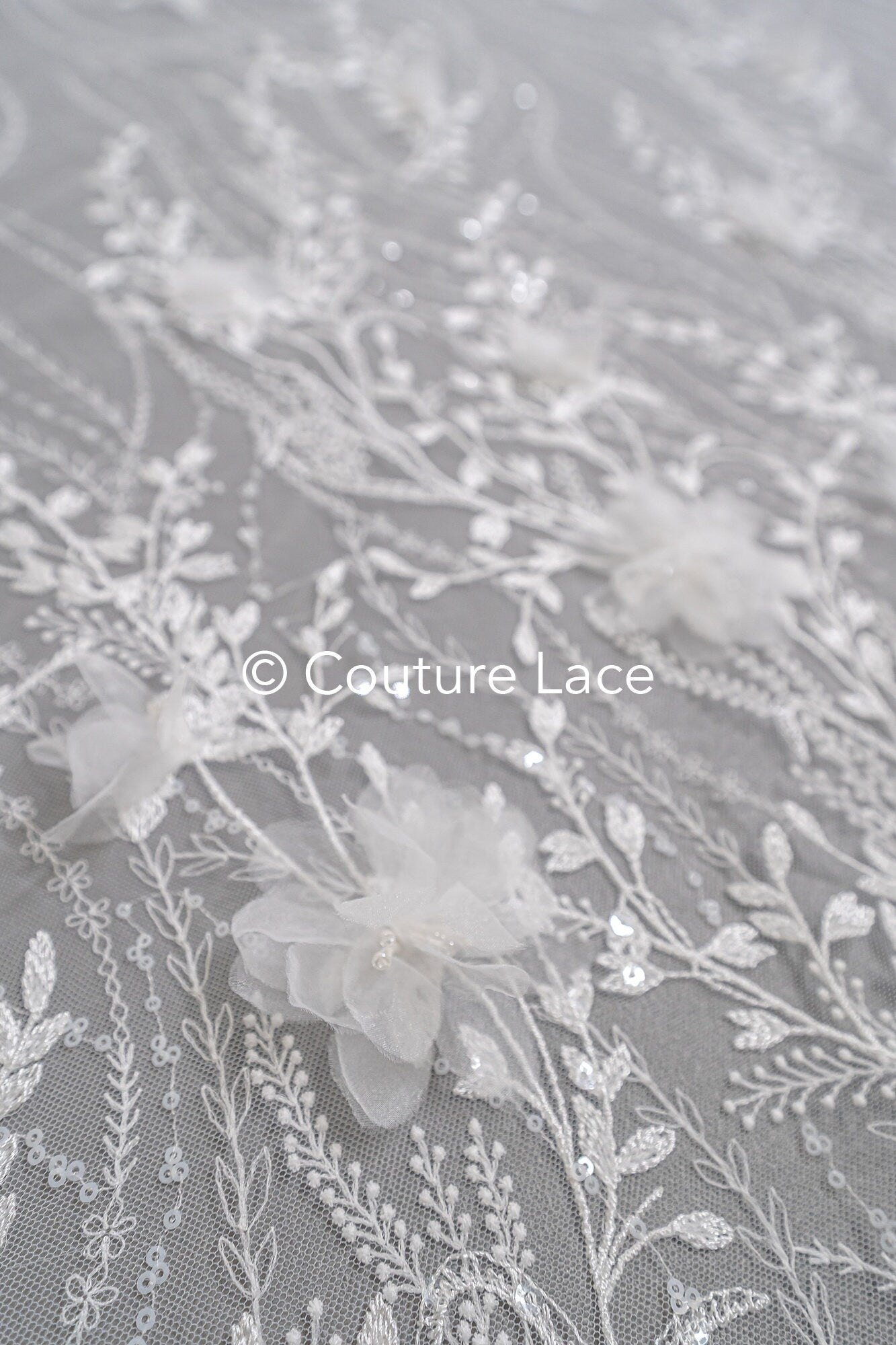 3D Blumen Spitzenstoff / Braut Spitzenstoff / Blumen Spitzenstoff mit 3D Blumen / Hochzeit Spitzenstoff / Hochzeitskleid Spitze / L23-584