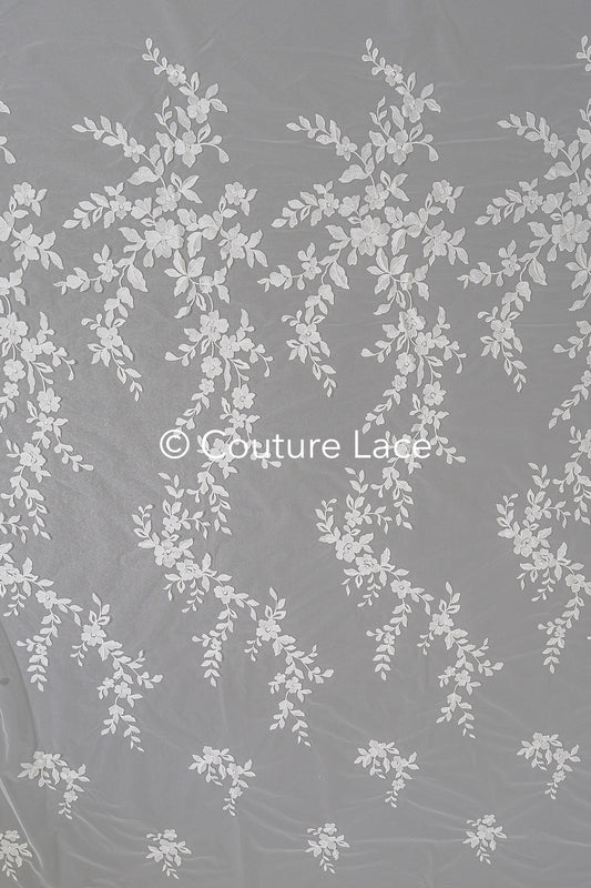 1.3yds Florale Brautspitze Off-White/ Brautspitze mit Blumen/ florale Hochzeitsspitze/ Couture Spitze// L23-553-REST-1.3YDS