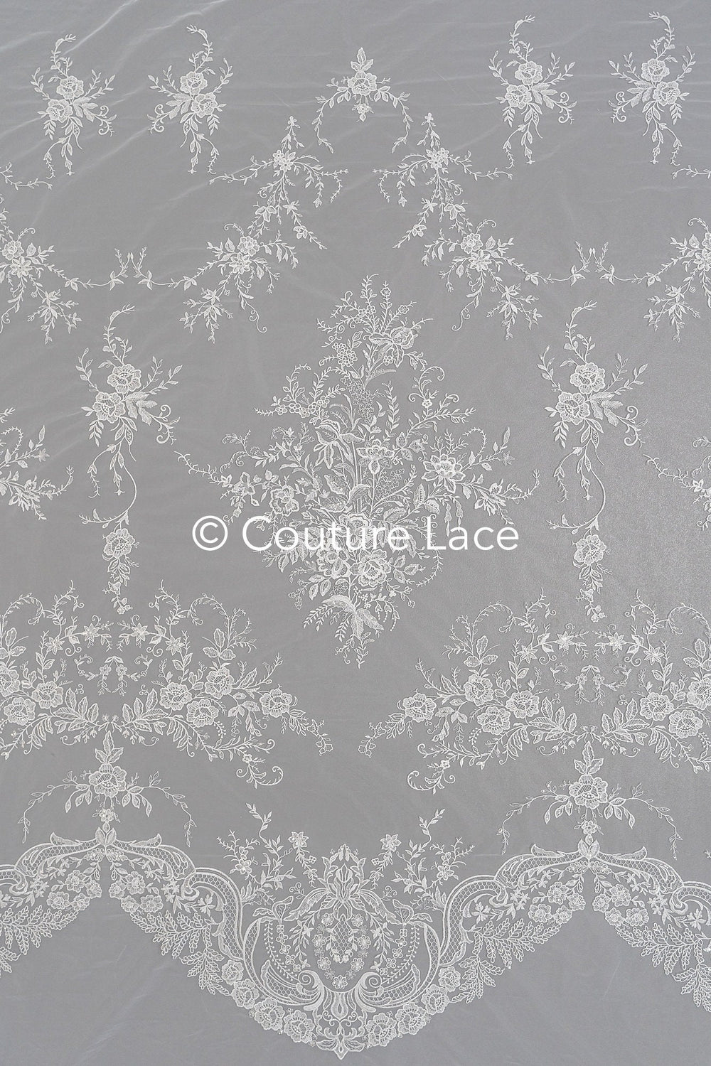 Blumen Braut Spitze Off-White/ Brautspitze mit Blumen/ Couture Spitze mit Pailletten// L23-571