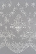 Blumen Braut Spitze Off-White/ Brautspitze mit Blumen/ Couture Spitze mit Pailletten// L23-571