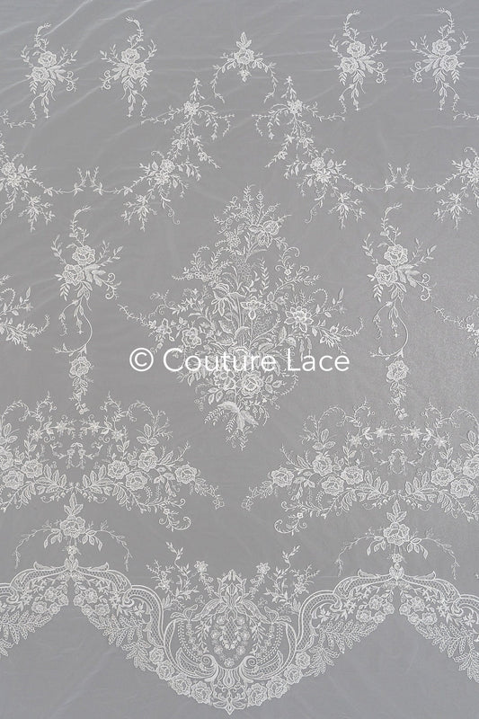 Blumen Braut Spitze Off-White/ Brautspitze mit Blumen/ Couture Spitze mit Pailletten// L23-571