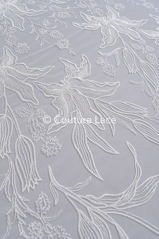 Blumen Braut Spitze Off-White/ Brautspitze Stoff mit Blumen/ Blumen Hochzeit Spitze/ Couture Spitze// L23-653