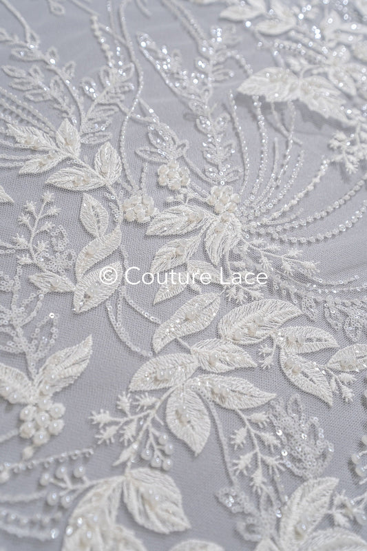 Perlen Spitzenstoff/ Couture Spitzenstoff mit Perlen/ Braut Spitzenstoff/ Perlen Spitze// L23-651