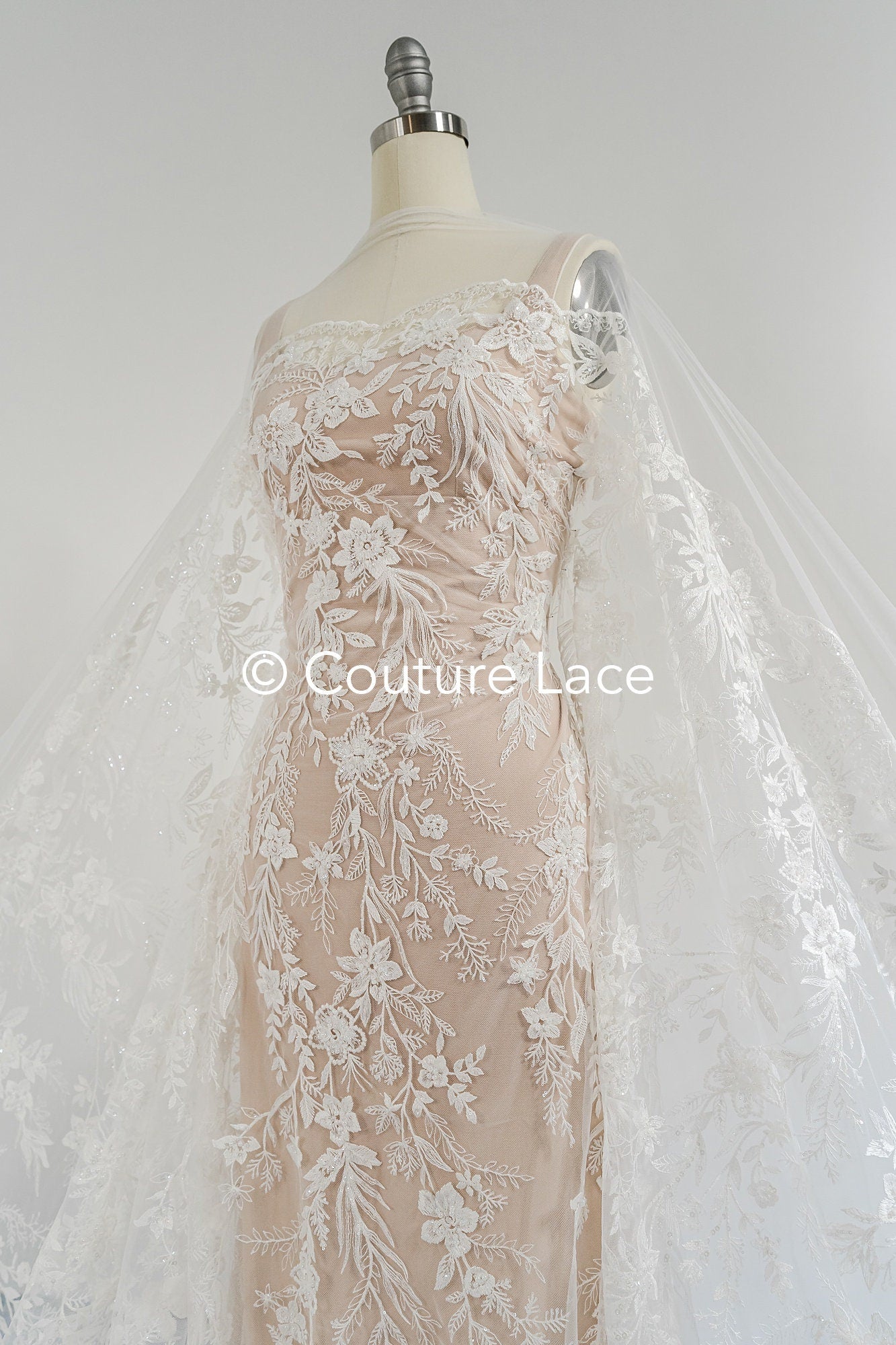 Perlen Spitzenstoff/ Couture Spitzenstoff mit Perlen/ Braut Spitzenstoff/ Perlen Spitze// L23-652