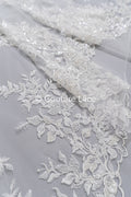 Blumen Perlen Spitzenstoff Off-White/ Couture Spitze Stoff/ Brautspitzenstoff mit Perlen & Pailletten/ Perlen Spitze// L23-656
