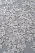 Blumen Perlen Spitzenstoff Off-White/ Couture Spitze Stoff/ Brautspitzenstoff mit Perlen & Pailletten/ Perlen Spitze// L23-656