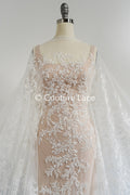 Blumen Perlen Spitzenstoff Off-White/ Couture Spitze Stoff/ Brautspitzenstoff mit Perlen & Pailletten/ Perlen Spitze// L23-656