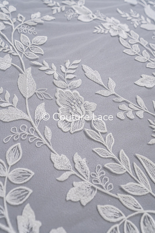 Floral bridal lace/ bridal lace fabric off-white/ floral wedding lace/ couture lace// L23-659
