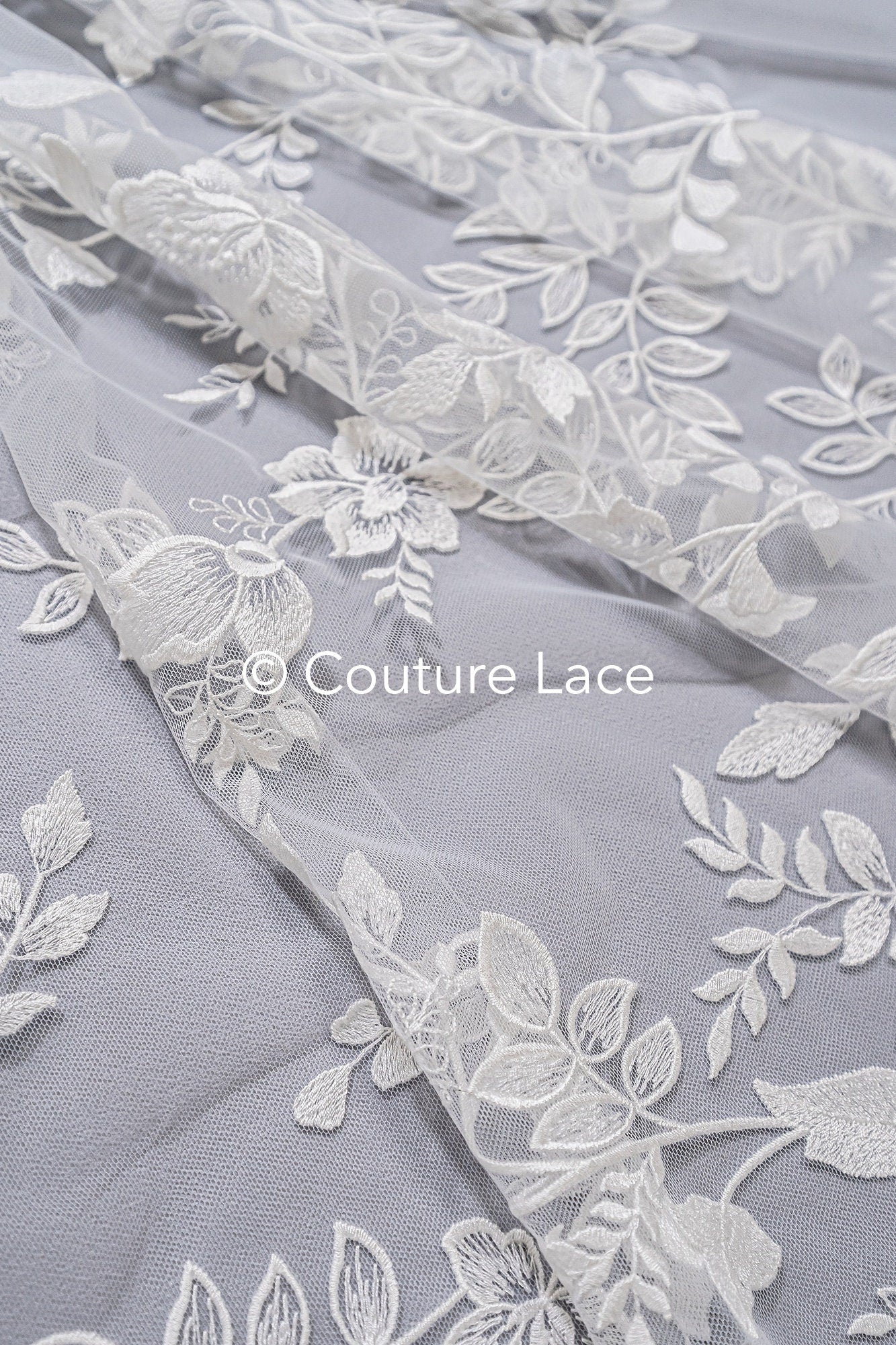 Floral bridal lace/ bridal lace fabric off-white/ floral wedding lace/ couture lace// L23-659