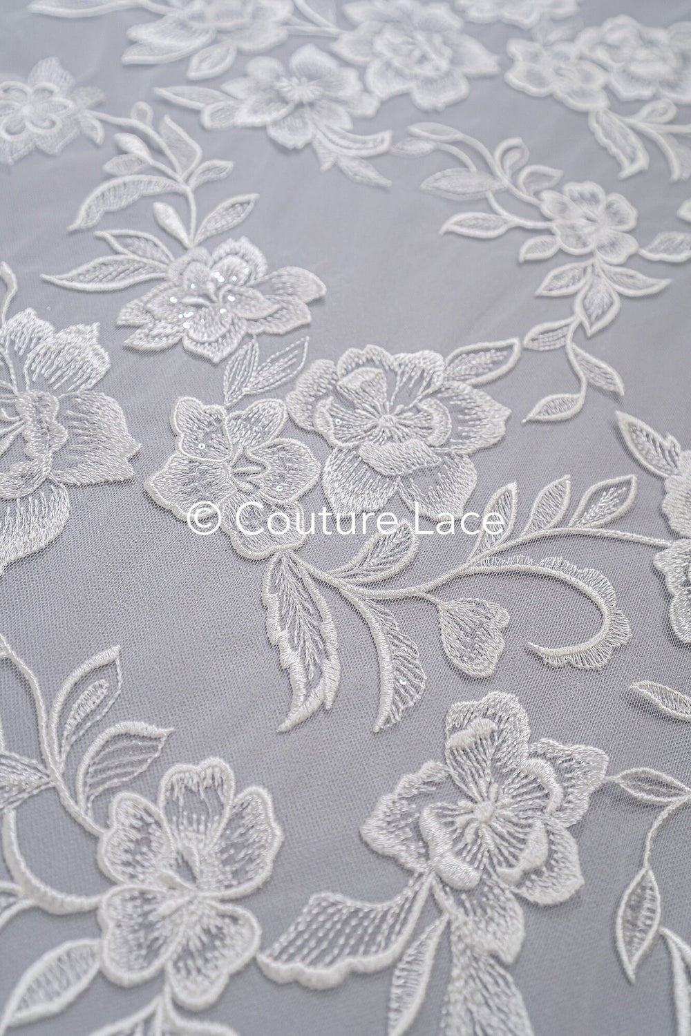 Floral bridal lace/ bridal lace fabric off-white/ bridal lace with sequins/ floral wedding lace/ couture lace// L23-661