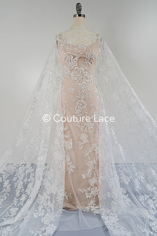 Floral bridal lace/ bridal lace fabric off-white/ bridal lace with sequins/ floral wedding lace/ couture lace// L23-661