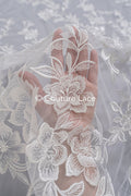 Floral bridal lace/ bridal lace fabric off-white/ bridal lace with sequins/ floral wedding lace/ couture lace// L23-661