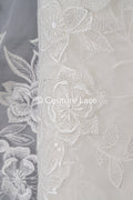 Floral bridal lace/ bridal lace fabric off-white/ bridal lace with sequins/ floral wedding lace/ couture lace// L23-661