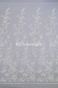 Floral bridal lace/ bridal lace fabric off-white/ bridal lace with sequins/ floral wedding lace/ couture lace// L23-661