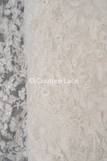 Beaded lace fabric/ Couture lace fabric with pearls, beads and pearl rows/ Bridal lace/ Beaded lace fabric// L23-637