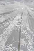 Blumen Braut Spitze Off-White/ Brautspitze mit Blumen/ Couture Spitze mit Pailletten// L23-571