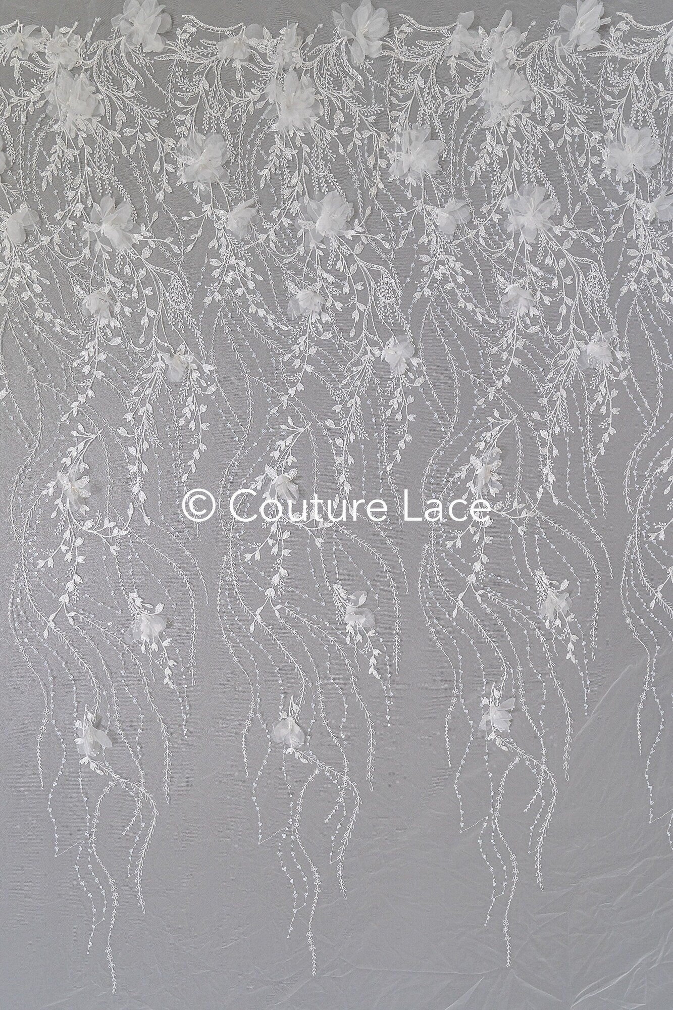 3D Blumen Spitzenstoff / Braut Spitzenstoff / Blumen Spitzenstoff mit 3D Blumen / Hochzeit Spitzenstoff / Hochzeitskleid Spitze / L23-584
