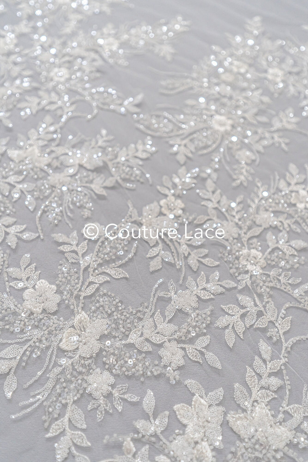 Pearl lace fabric off-white/ Couture lace fabric with pearls &amp; sequins/ Bridal lace fabric/ Pearl lace// L23-251N