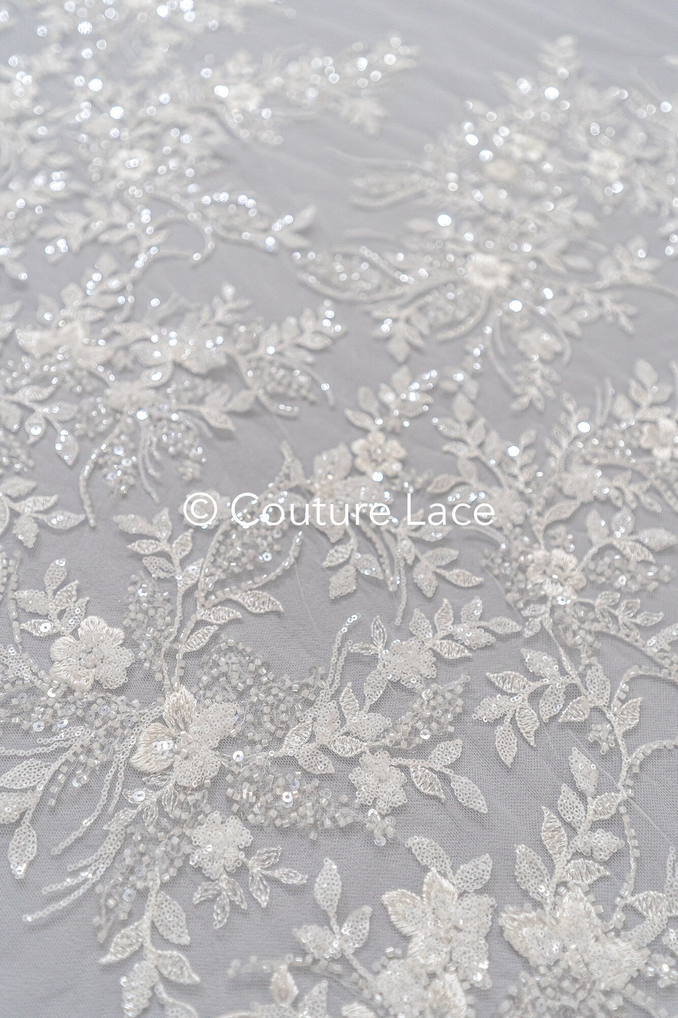 Pearl lace fabric off-white/ Couture lace fabric with pearls &amp; sequins/ Bridal lace fabric/ Pearl lace// L23-251N
