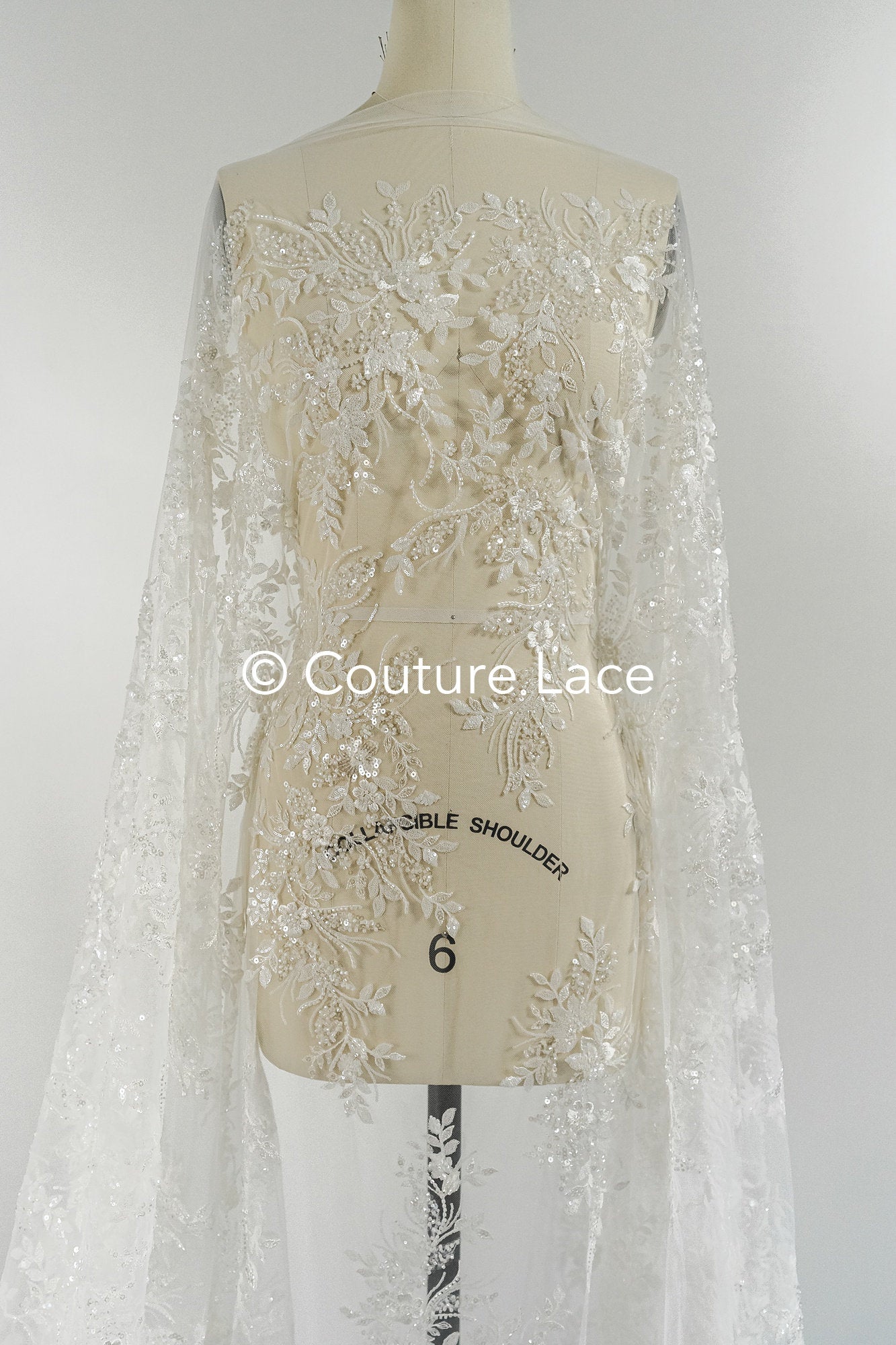 Pearl lace fabric off-white/ Couture lace fabric with pearls &amp; sequins/ Bridal lace fabric/ Pearl lace// L23-251N
