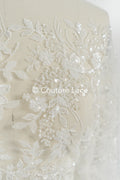 Pearl lace fabric off-white/ Couture lace fabric with pearls &amp; sequins/ Bridal lace fabric/ Pearl lace// L23-251N