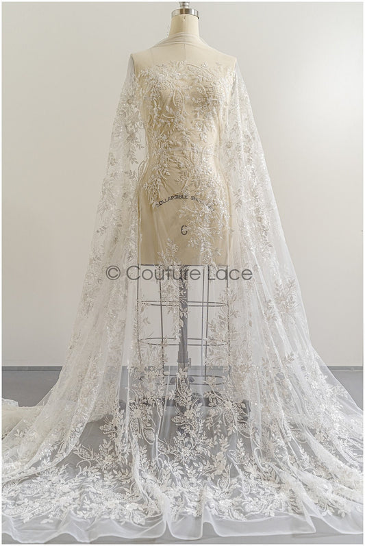 Pearl lace fabric off-white/ bridal lace fabric with pearls// L23-251B