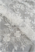 Pearl lace fabric off-white/ bridal lace fabric with pearls// L23-251B
